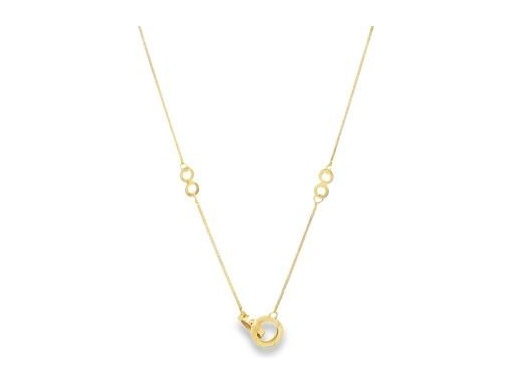 18K Yellow Gold Necklace with Open Ring Pendant and Double Loop Accents
